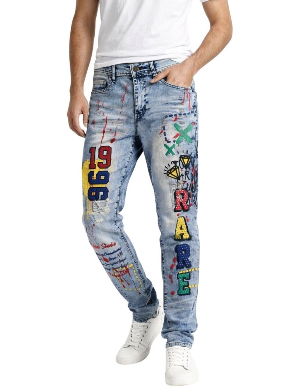RUE21 NWT Unique Super Skinny Supreme Flex Painted Patch Jeans Size 32x34